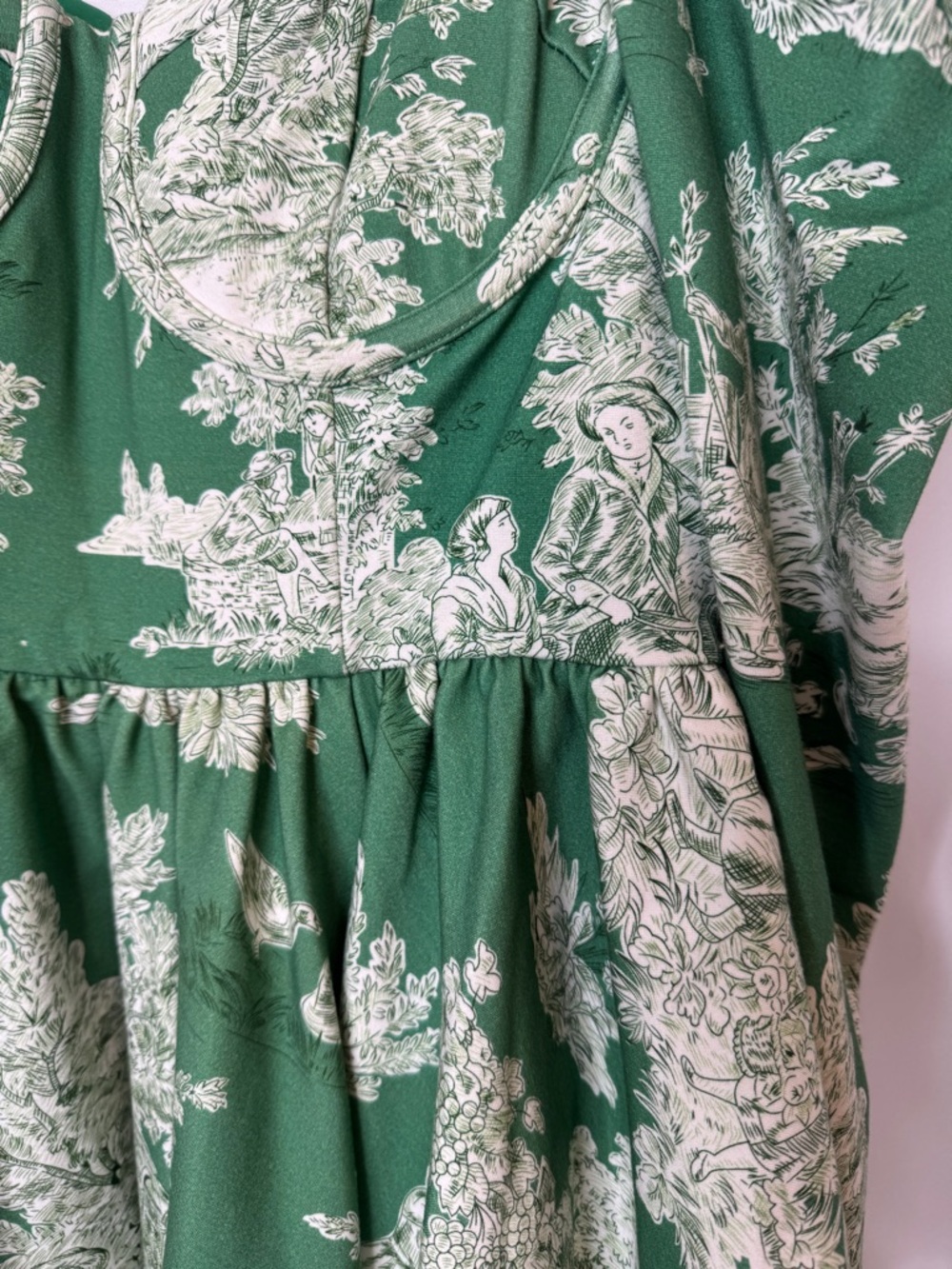 Selkie Green and Cream Long Sleeve Puff-Sleeve Mini Dress - Picture 5 of 8